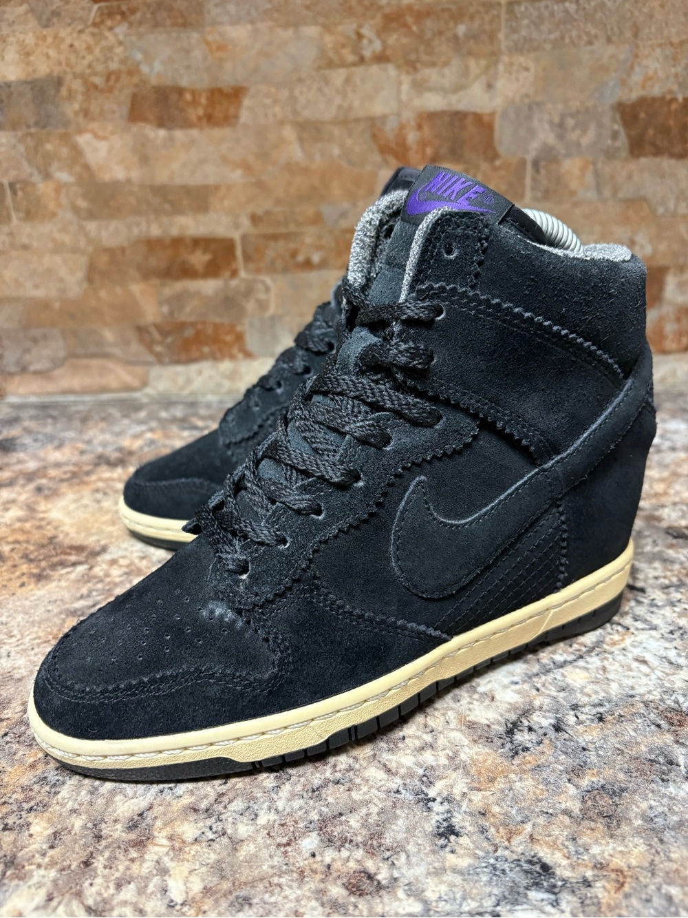Nike Dunk Sky Hi Black Suede Hidden Wedge Sneakers 528899-014 Size 6